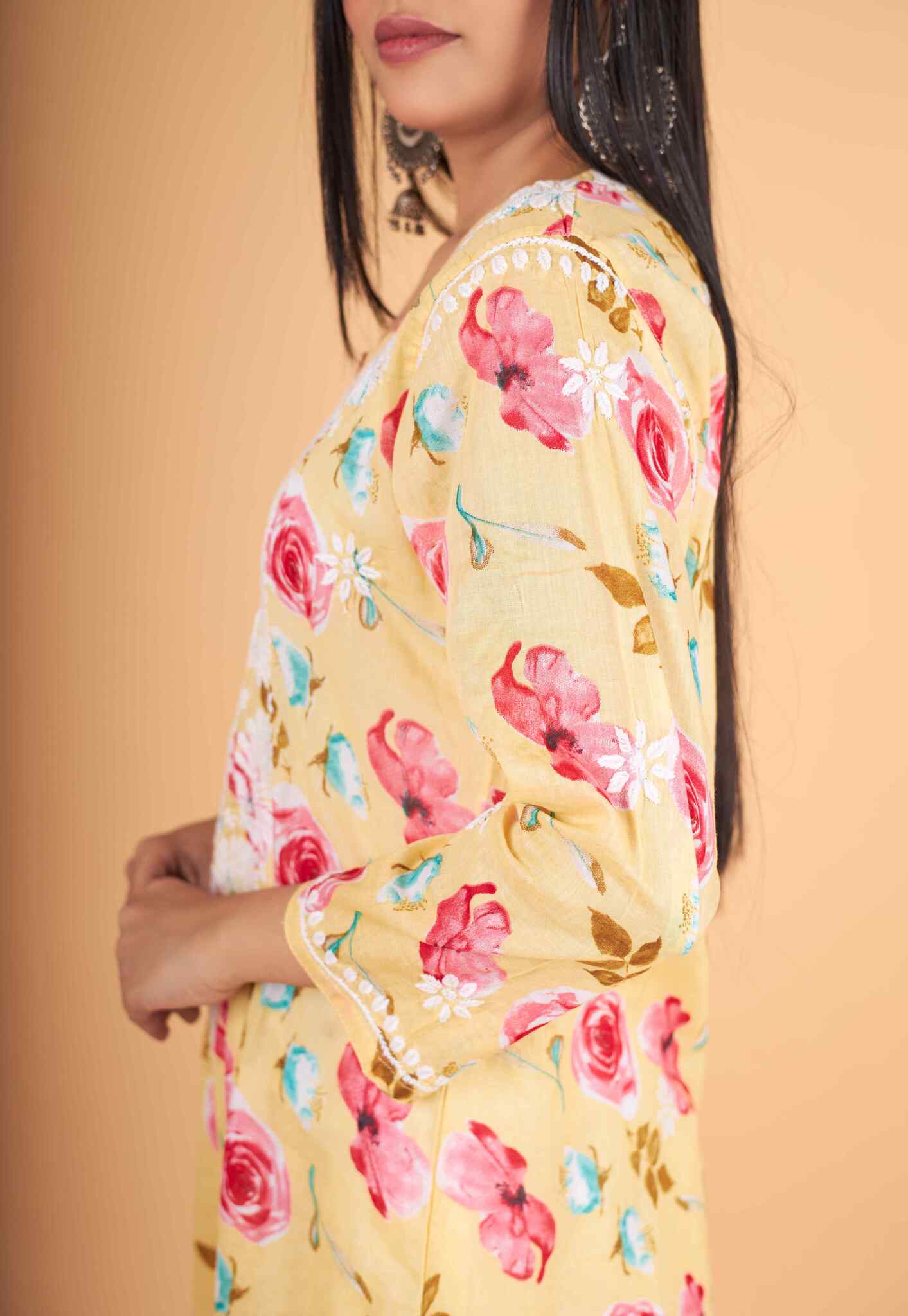 Arsh Handcrafted MulMul Cotton Printed Chikankari Kurti - arshchikan