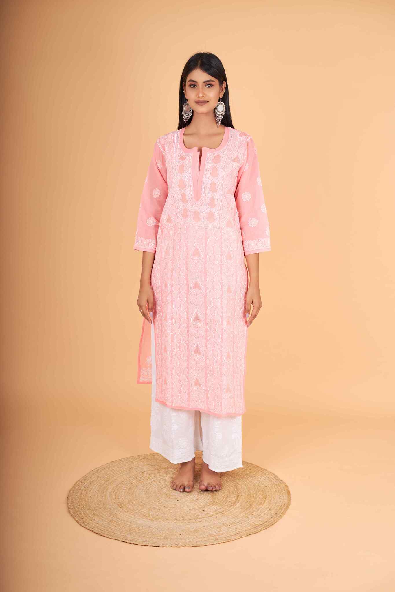 Arsh Handcrafted Dark Peach Front Jaal with handmade Jaali Kurti - arshchikan
