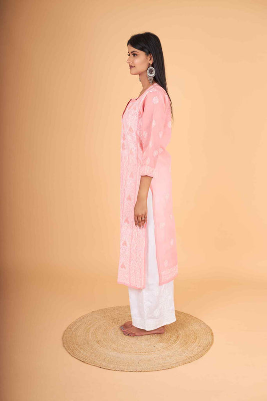 Arsh Handcrafted Dark Peach Front Jaal with handmade Jaali Kurti - arshchikan