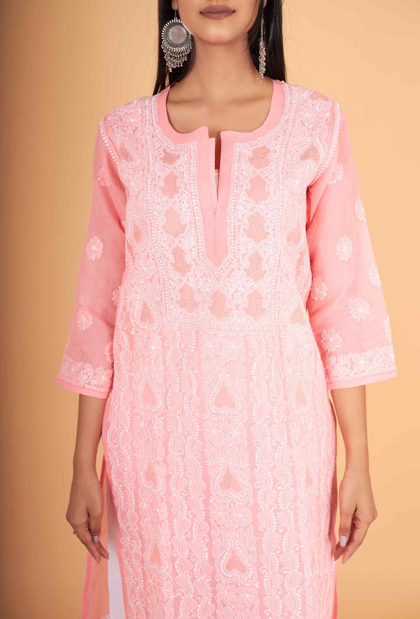 Arsh Handcrafted Dark Peach Front Jaal with handmade Jaali Kurti - arshchikan