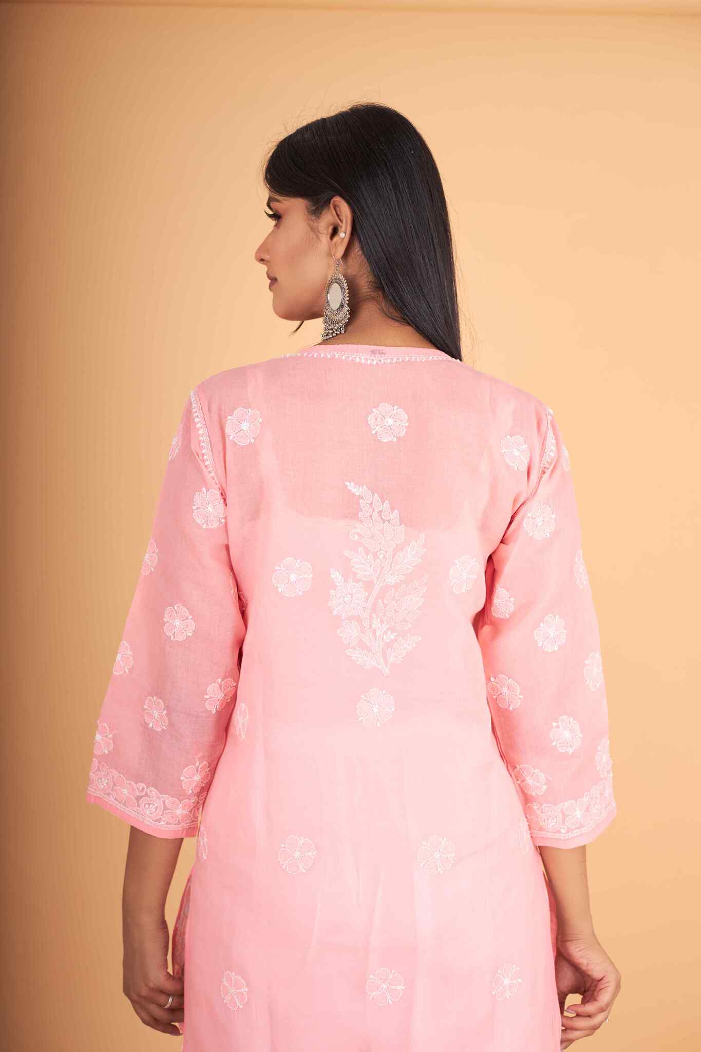 Arsh Handcrafted Dark Peach Front Jaal with handmade Jaali Kurti - arshchikan