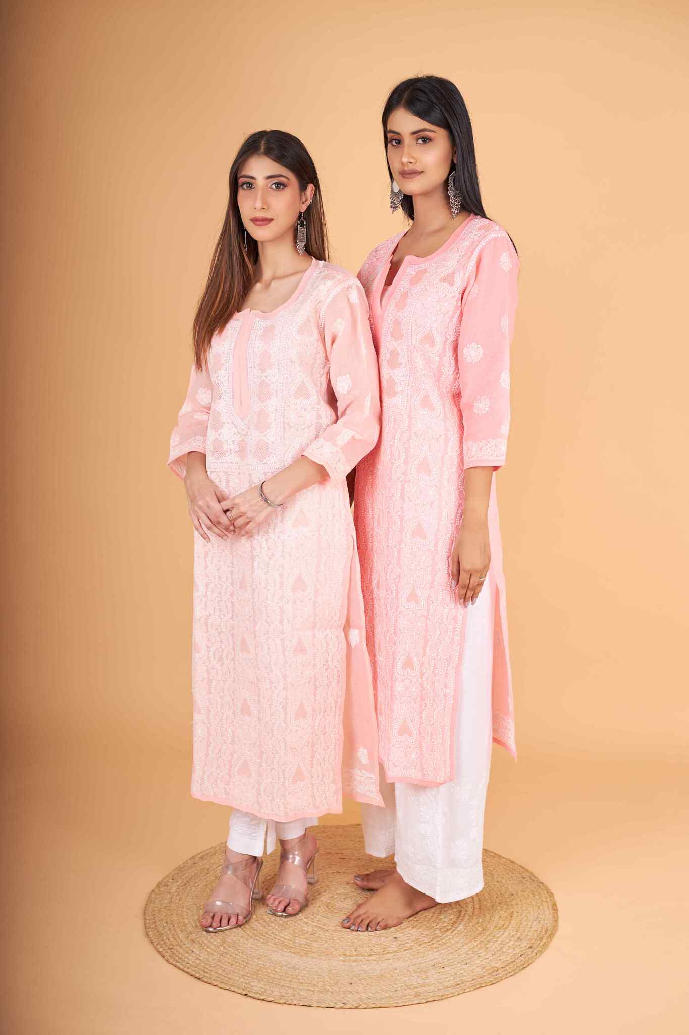 Arsh Handcrafted Dark Peach Front Jaal with handmade Jaali Kurti - arshchikan