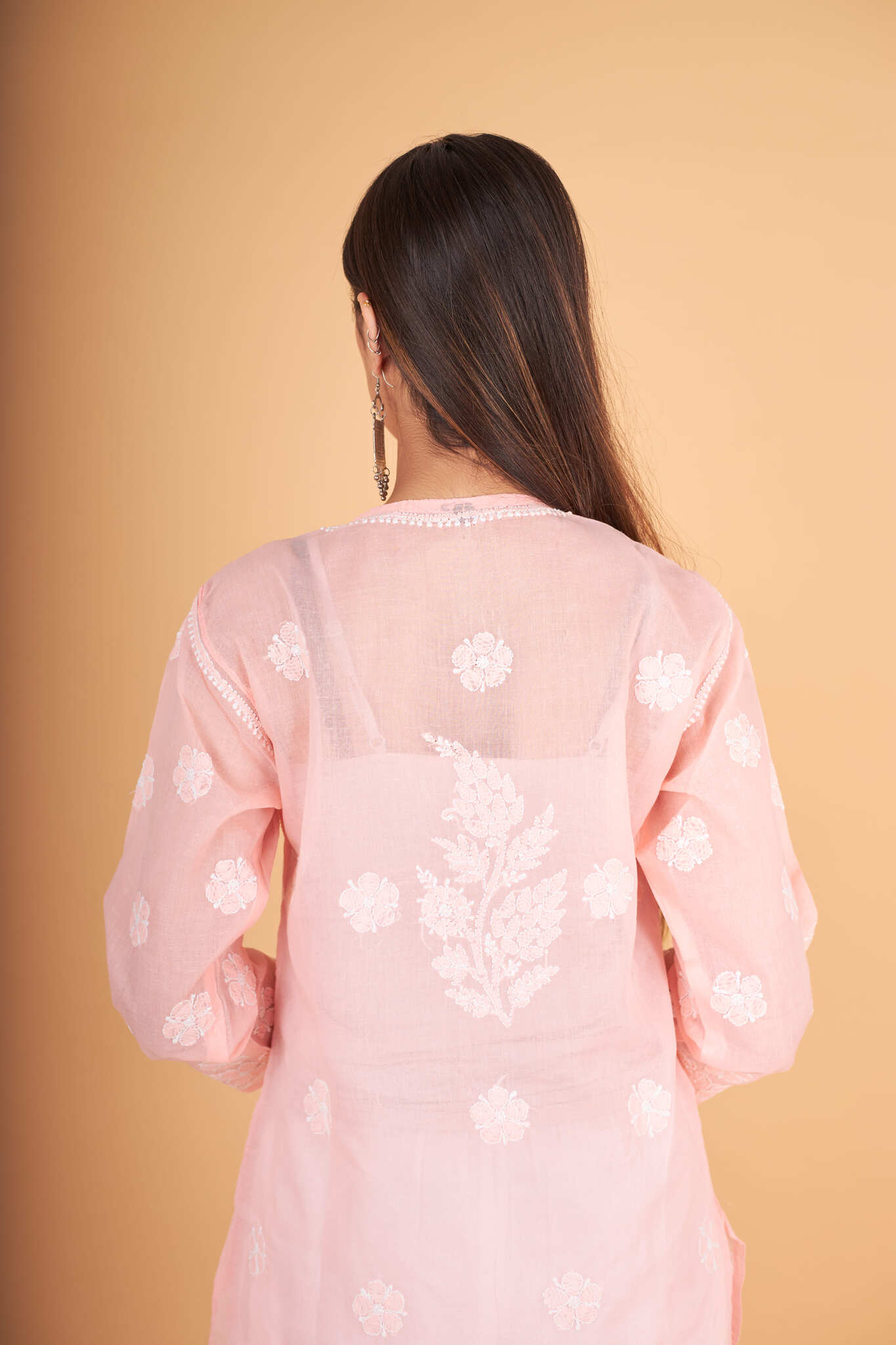 Arsh Handcrafted Peach Front Jaal with hanmade Jaali Kurti - arshchikan
