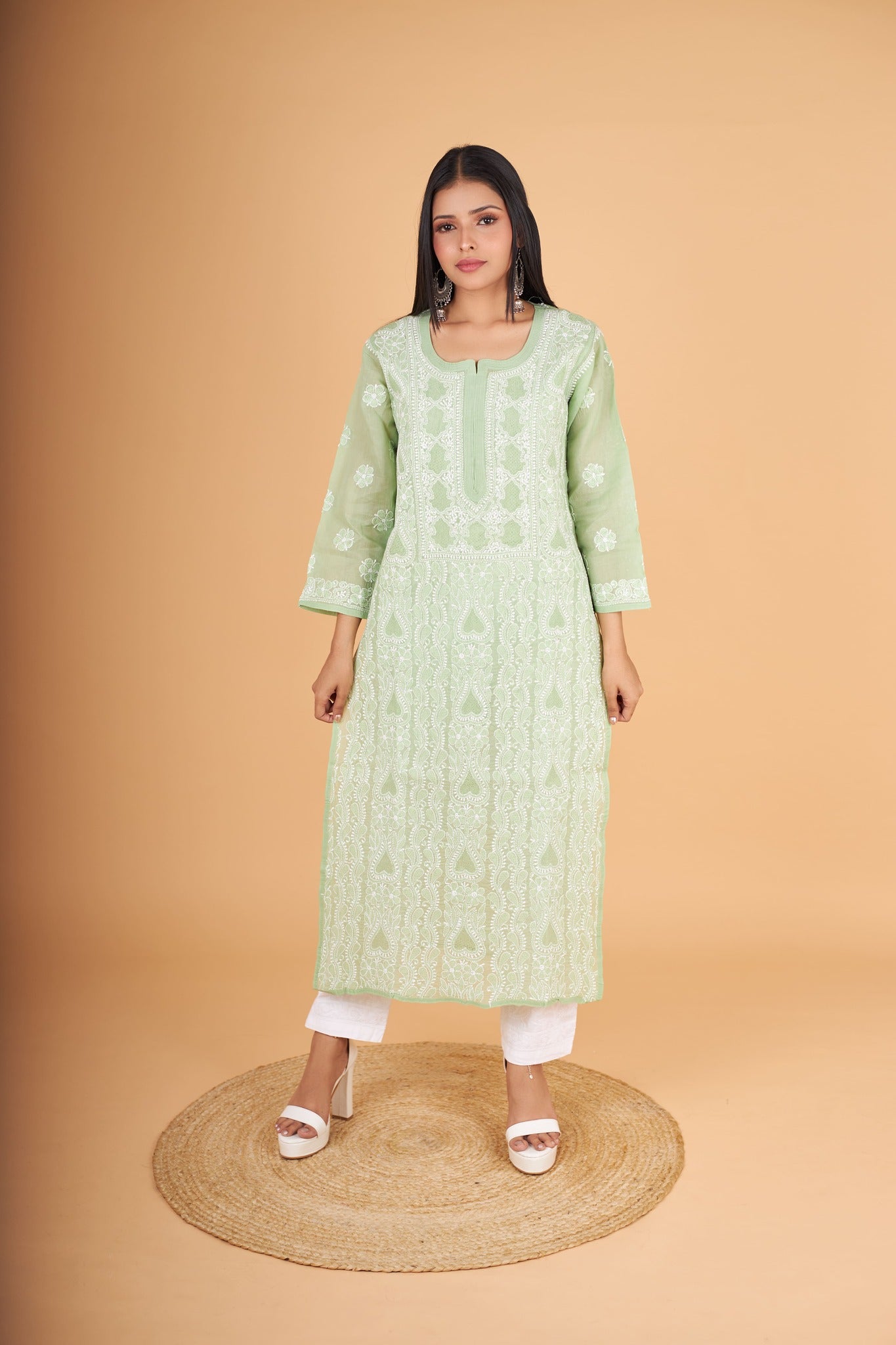 Arsh Handcrafted Forest Green Front Jaal with hanmade Jaali Kurti - arshchikan