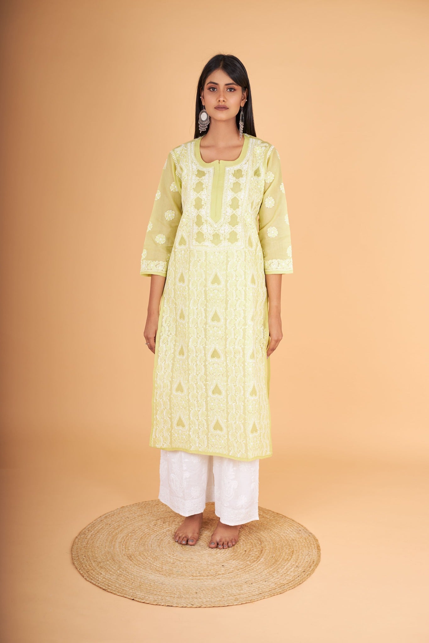 Arsh Handcrafted Mehendi Green Front Jaal with hanmade Jaali Kurti - arshchikan