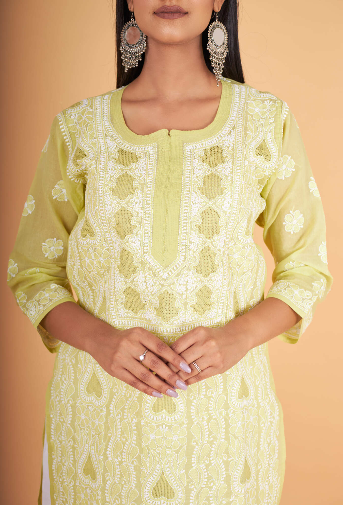 Arsh Handcrafted Mehendi Green Front Jaal with hanmade Jaali Kurti - arshchikan
