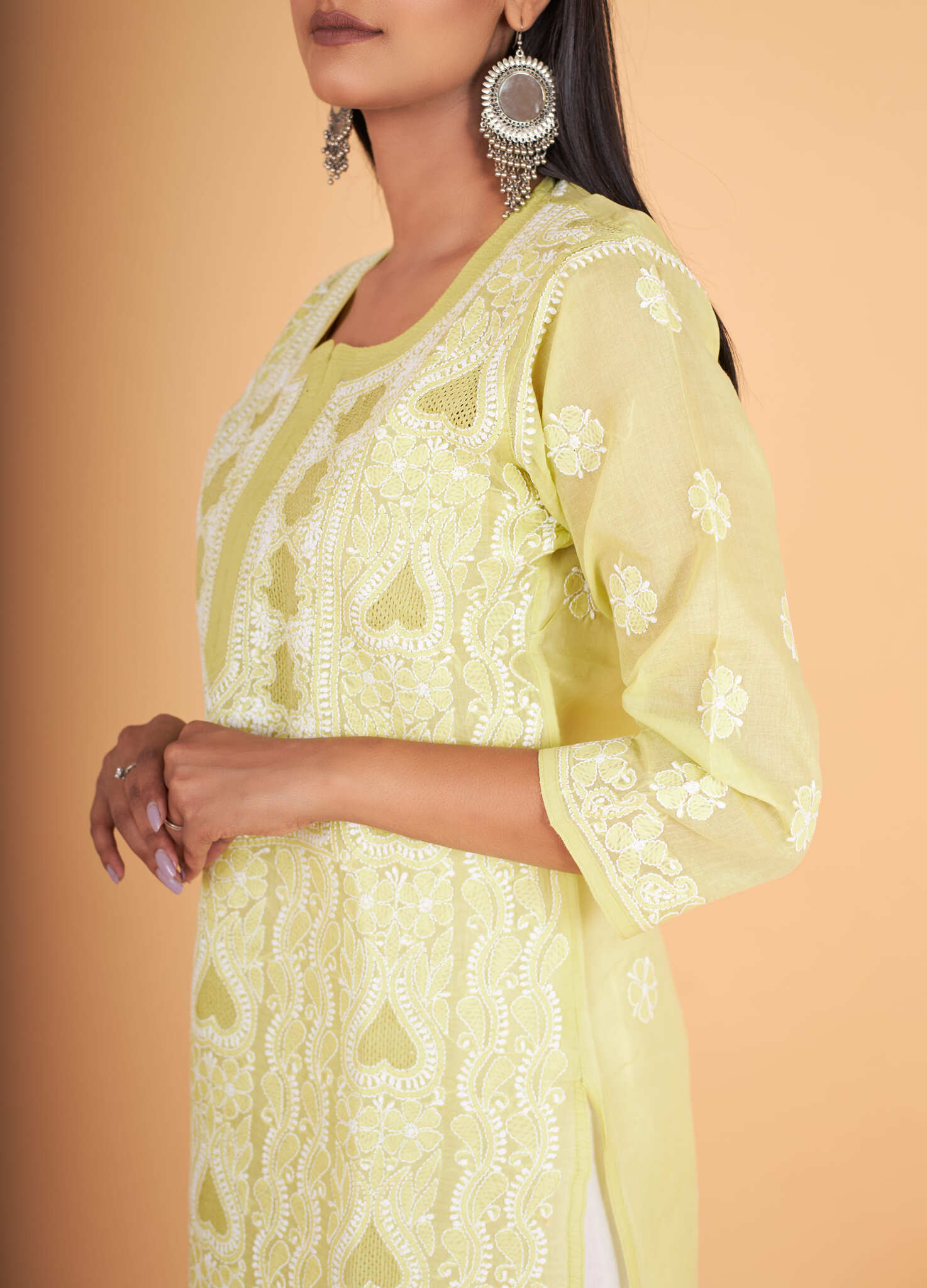 Arsh Handcrafted Mehendi Green Front Jaal with hanmade Jaali Kurti - arshchikan