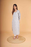 Arsh Handcrafted Grey Front Jaal with handmade Jaali Chikankari Kurti - arshchikan