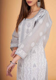 Arsh Handcrafted Grey Front Jaal with handmade Jaali Chikankari Kurti - arshchikan