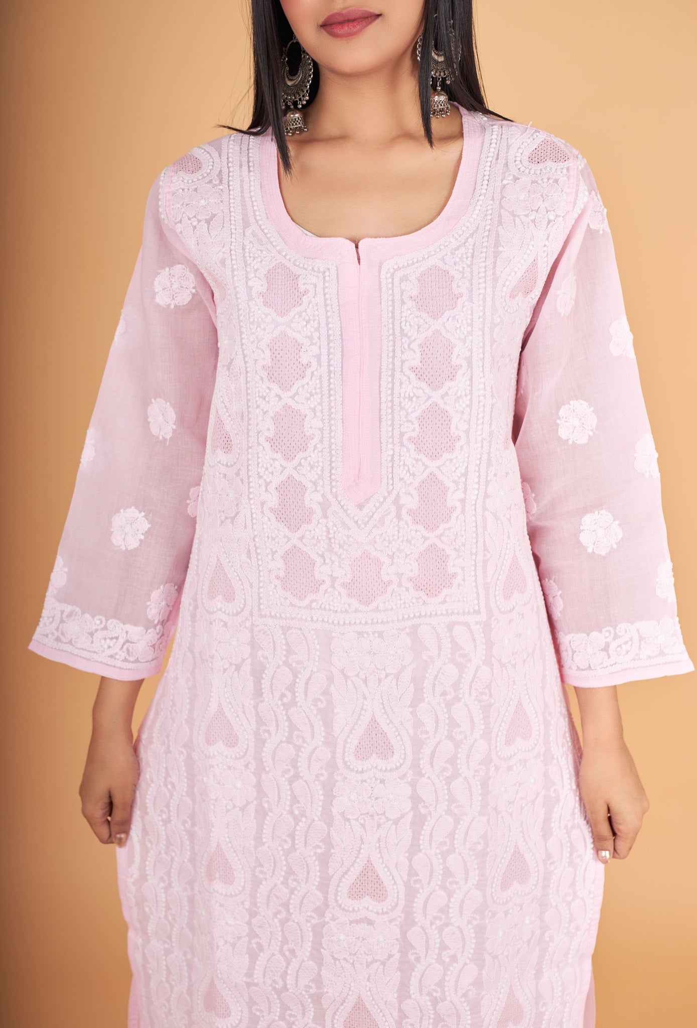 Arsh Handcrafted Baby Pink Front Jaal with handmade Jaali Kurti - arshchikan