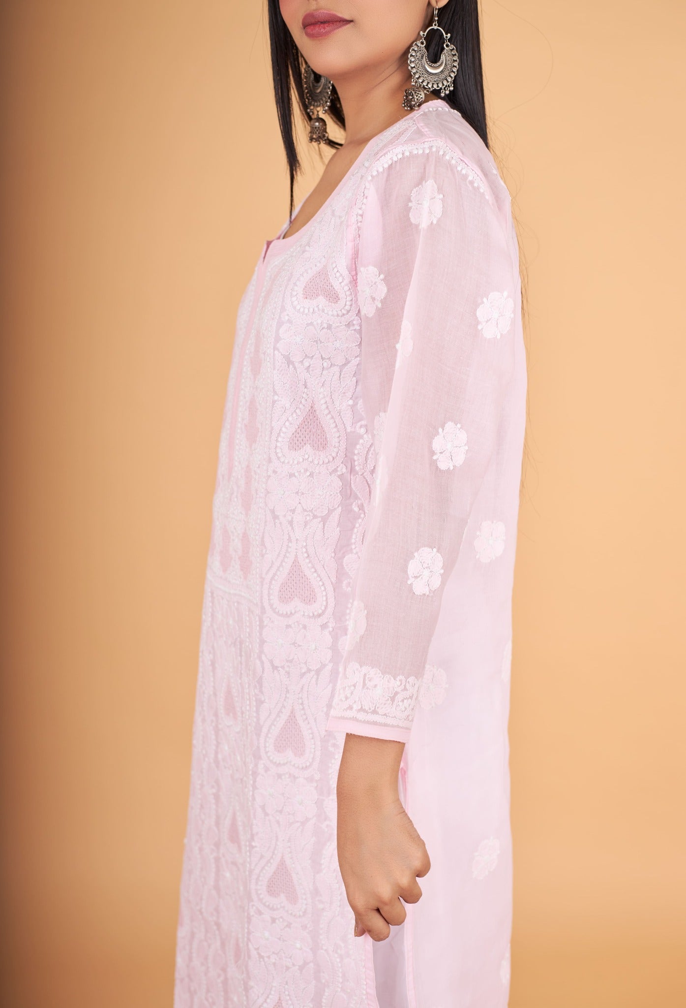 Arsh Handcrafted Baby Pink Front Jaal with handmade Jaali Kurti - arshchikan