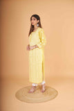 Arsh Handcrafted Pastel Yellow Front Jaal with handmade Jaali Chikankari Kurti - arshchikan