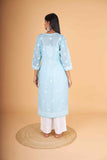 Arsh Handcrafted Blue Front Jaal with handmade Jaali Chikankari Kurti - arshchikan