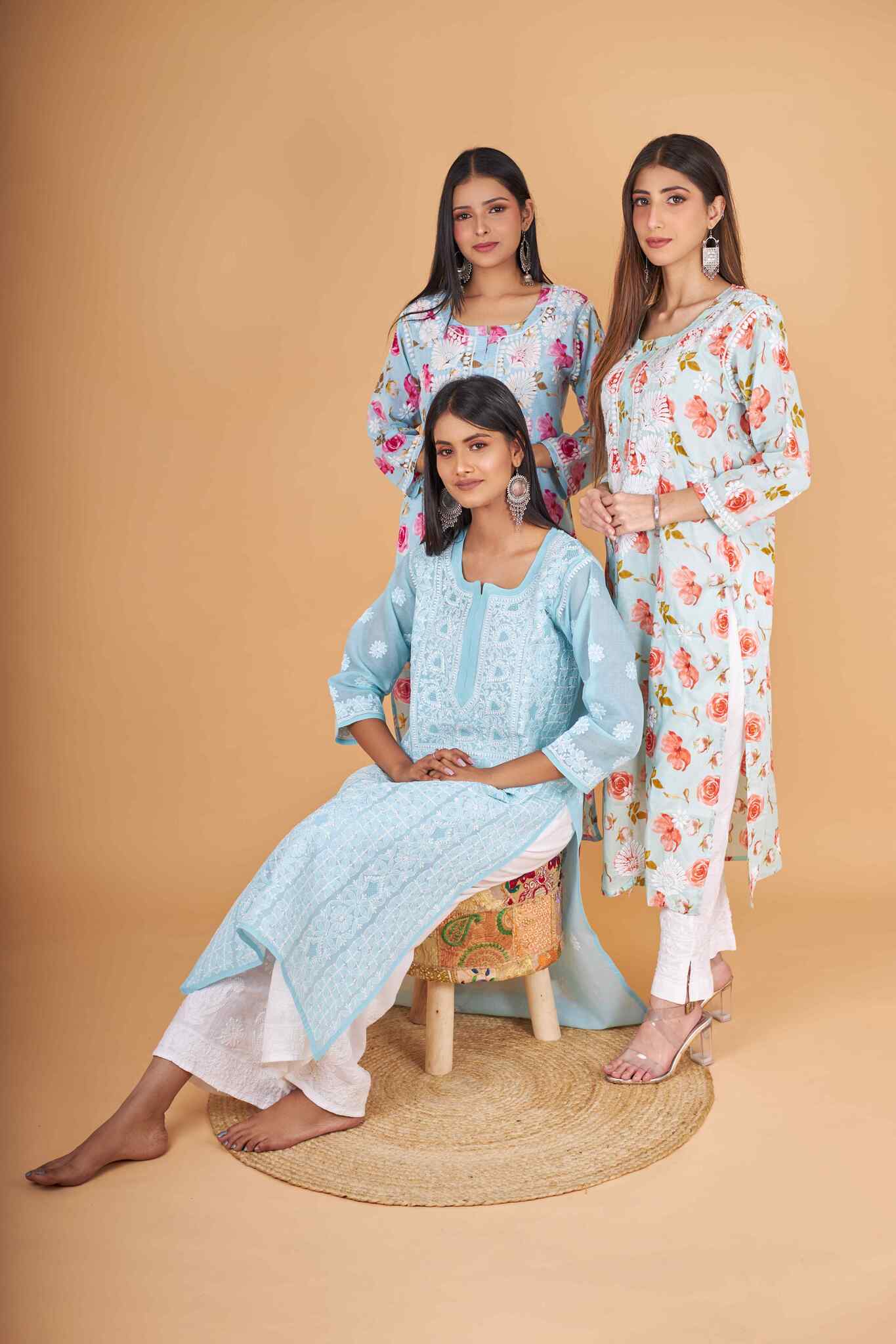 Arsh Handcrafted Blue Front Jaal with handmade Jaali Chikankari Kurti - arshchikan