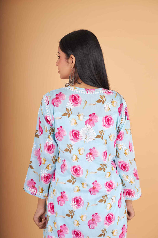 Arsh Handcrafted MulMul Cotton Printed Chikankari Kurti - arshchikan