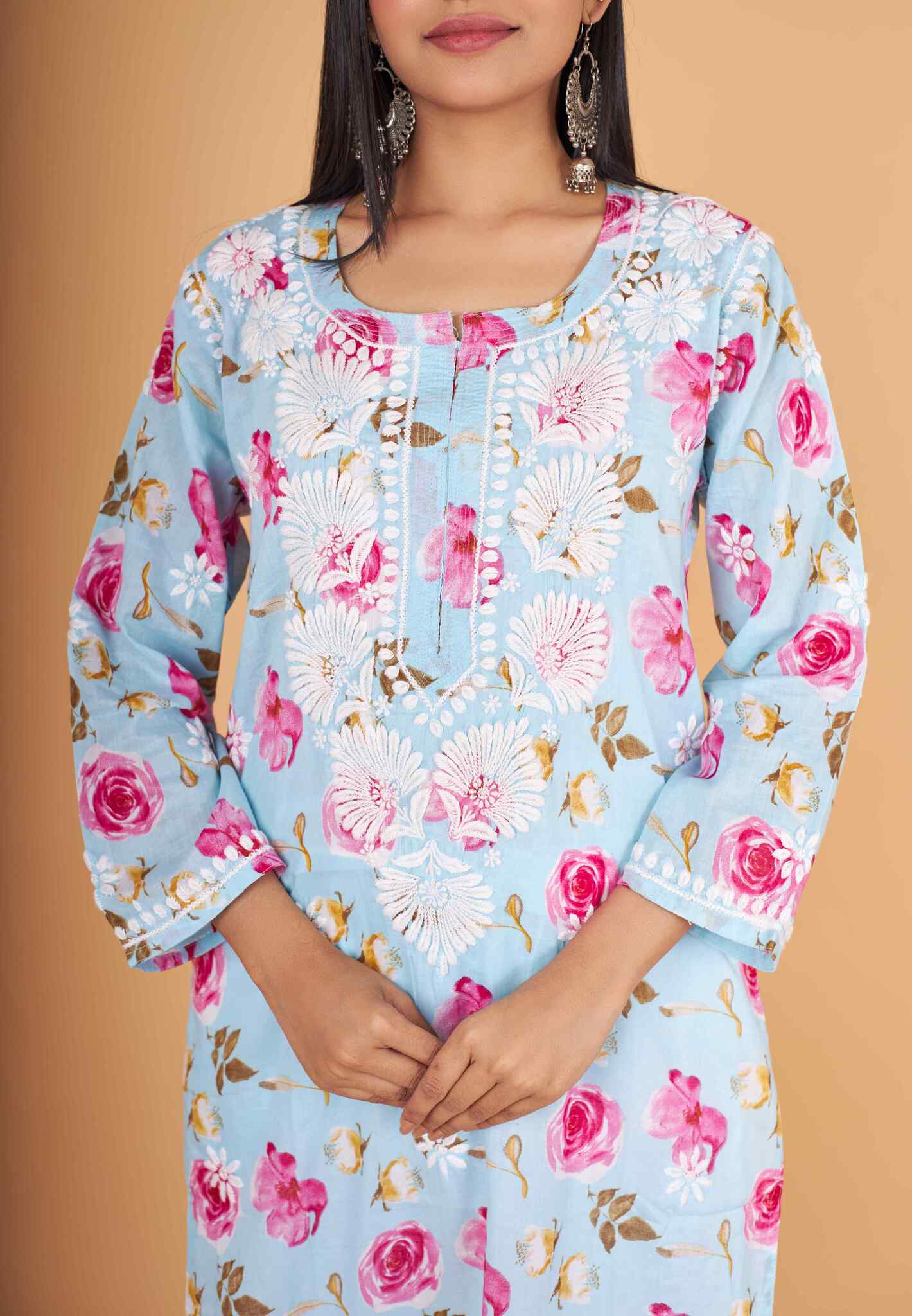 Arsh Handcrafted MulMul Cotton Printed Chikankari Kurti - arshchikan