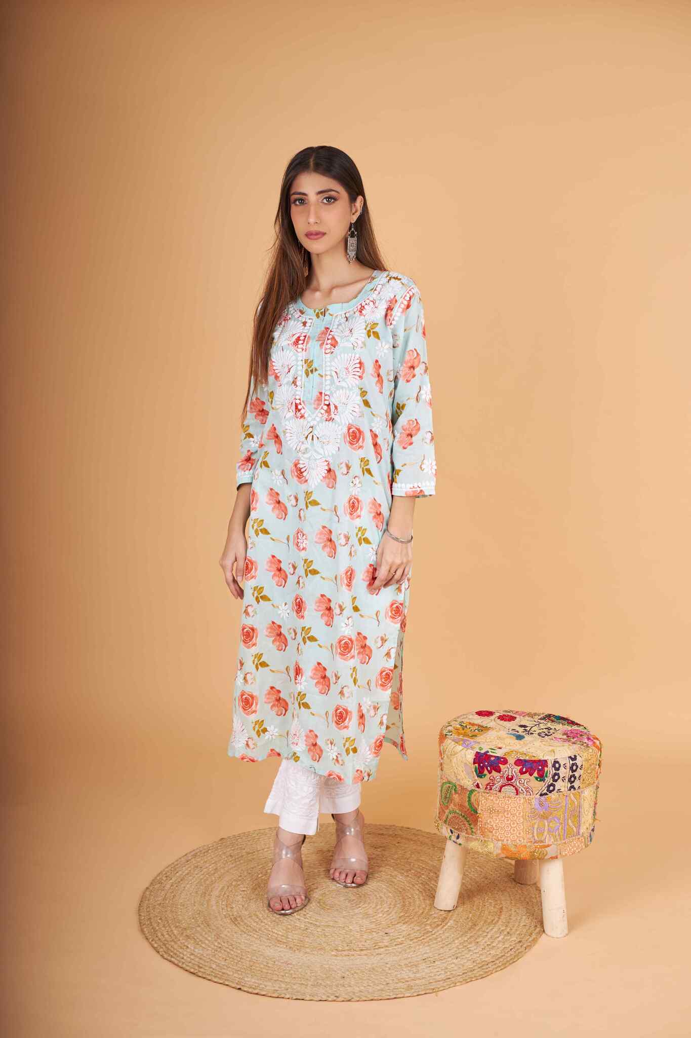 Arsh Handcrafted MulMul Cotton Printed Chikankari Kurti - arshchikan