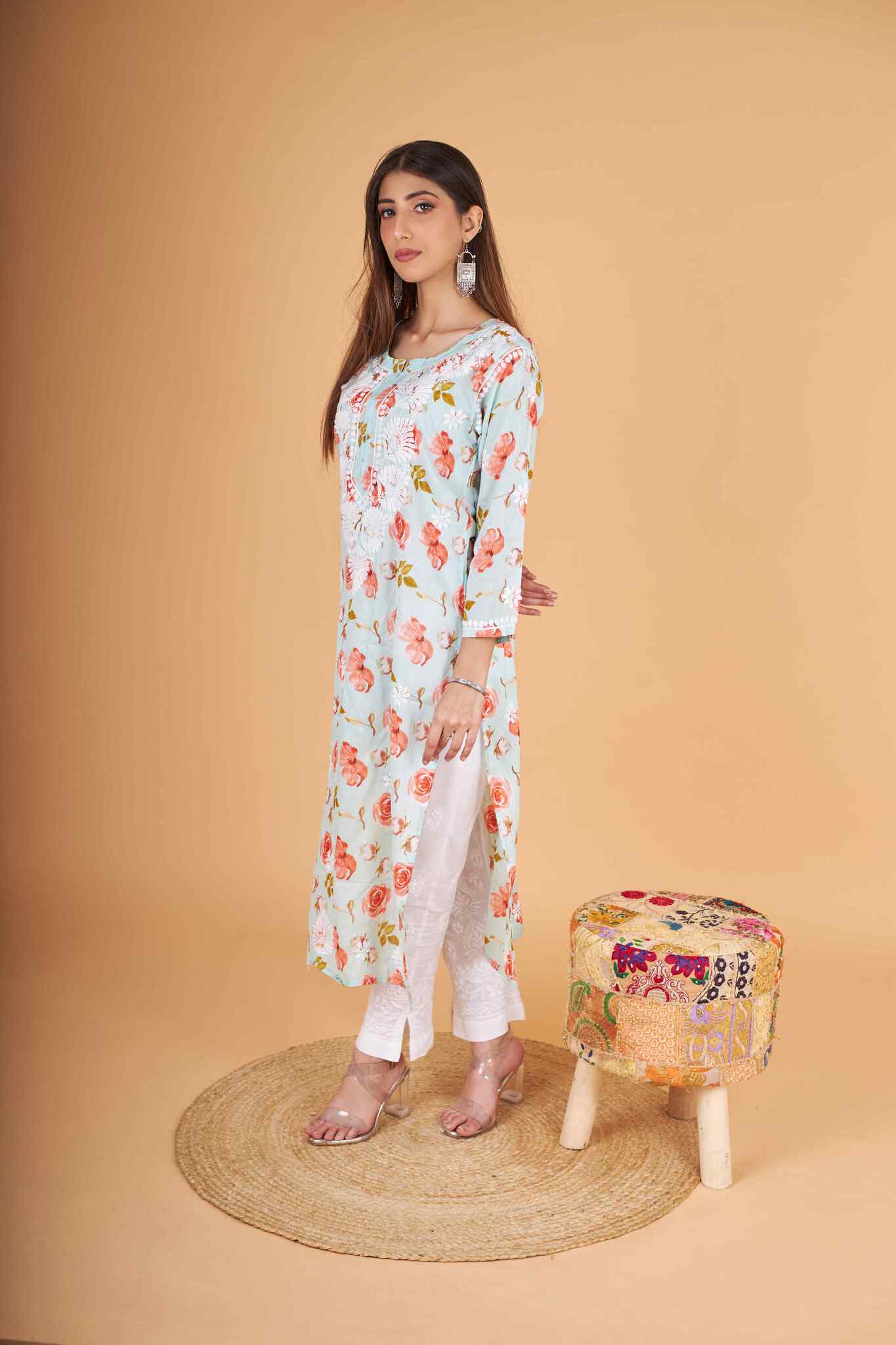 Arsh Handcrafted MulMul Cotton Printed Chikankari Kurti - arshchikan