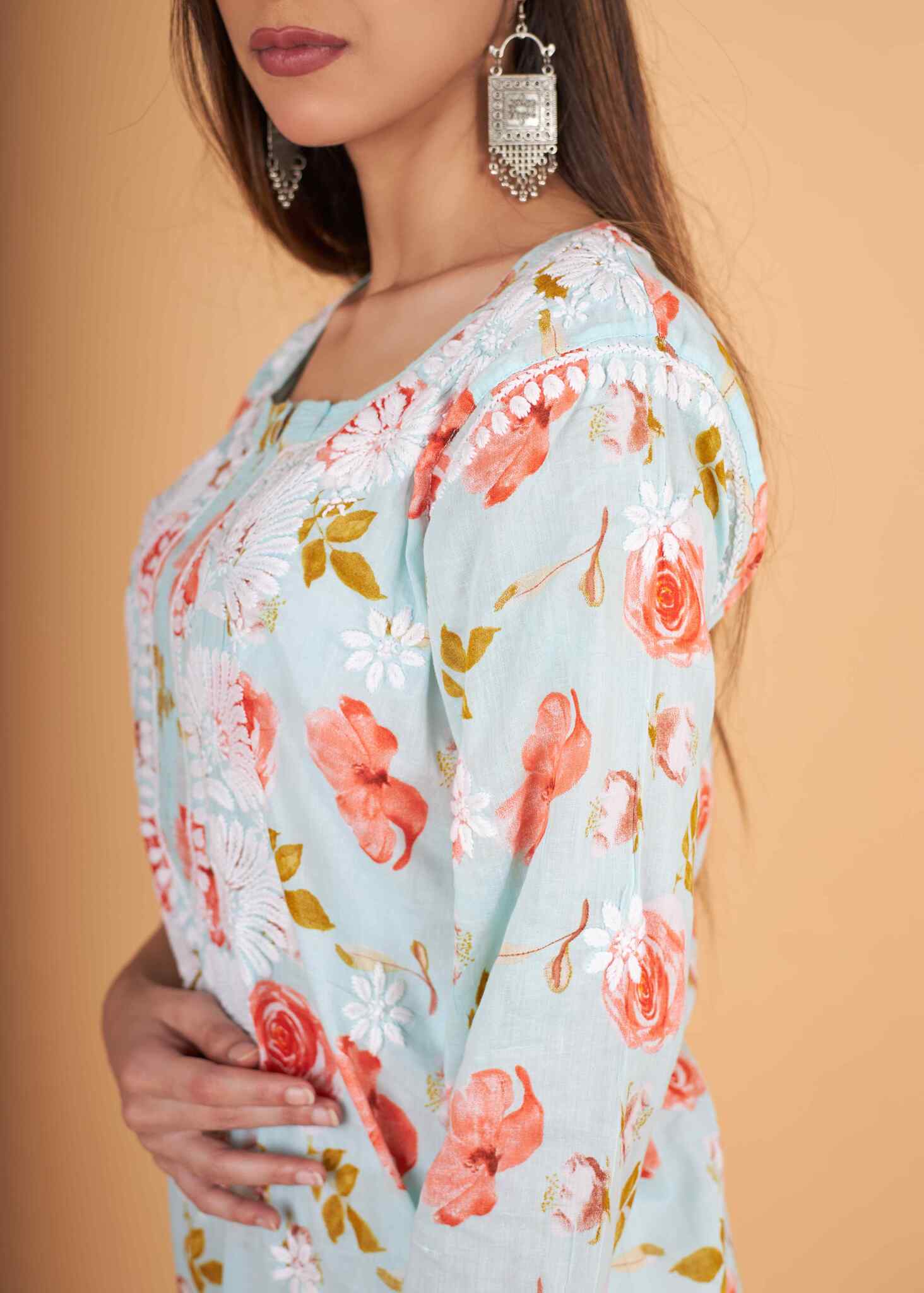 Arsh Handcrafted MulMul Cotton Printed Chikankari Kurti - arshchikan