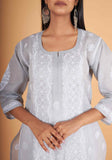 Arsh Handcrafted Grey Pure Cotton Chikan Kurti - arshchikan