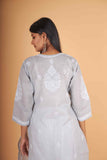 Arsh Handcrafted Grey Pure Cotton Chikan Kurti - arshchikan