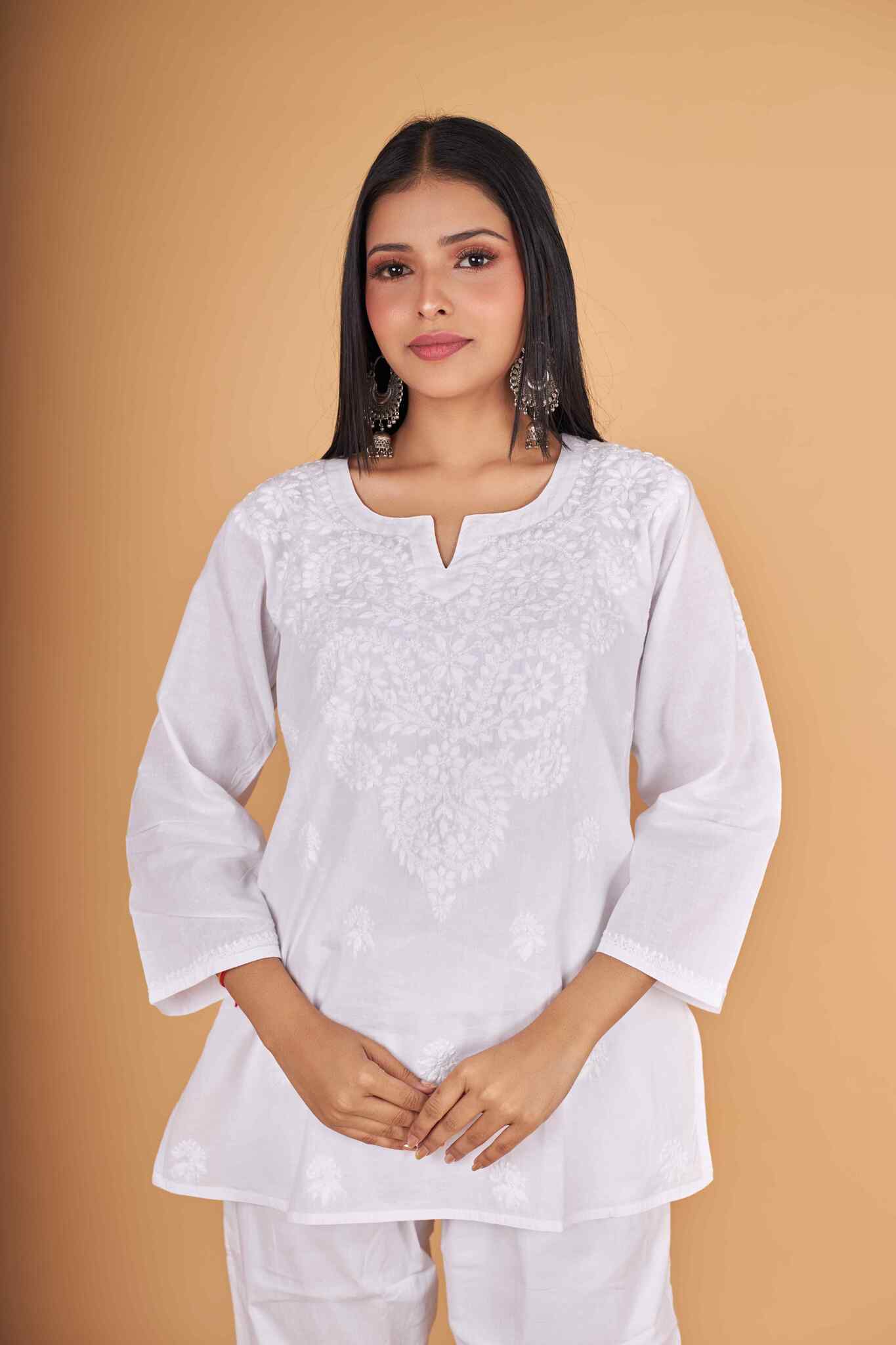 Arsh Handcrafted Pure Cotton Yog Gala Booti Short Top - arshchikan