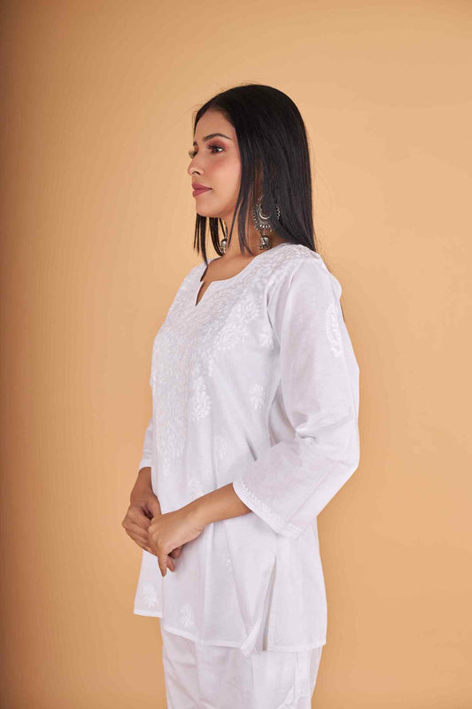 Arsh Handcrafted Pure Cotton Yog Gala Booti Short Top - arshchikan