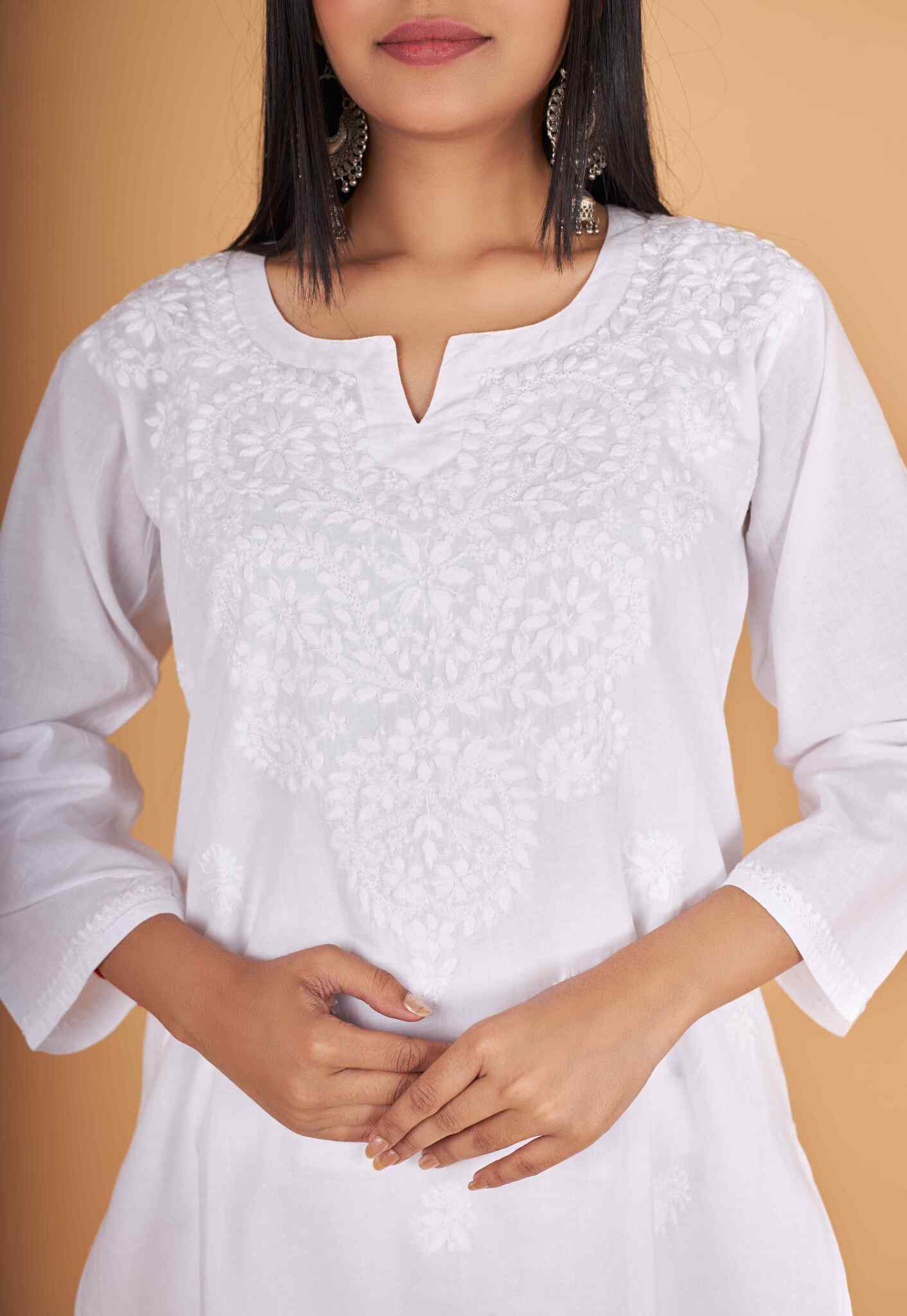 Arsh Handcrafted Pure Cotton Yog Gala Booti Short Top - arshchikan