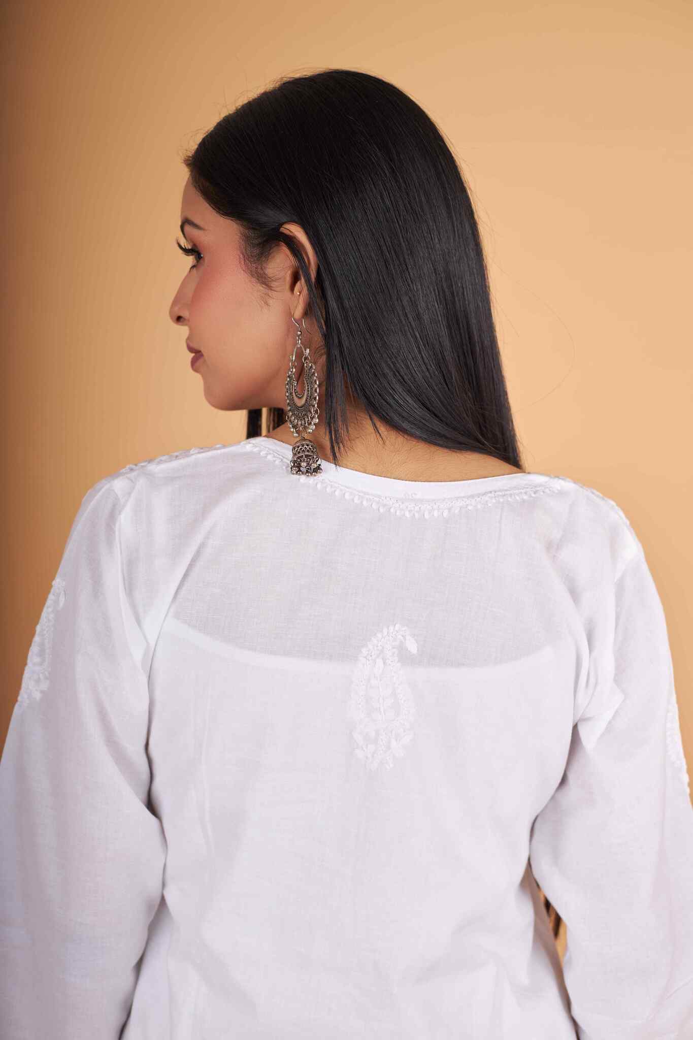 Arsh Handcrafted Pure Cotton Yog Gala Booti Short Top - arshchikan