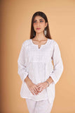 Arsh Handcrafted Dobby Cotton Yog Neck Kangan Keel Chikan Top - arshchikan