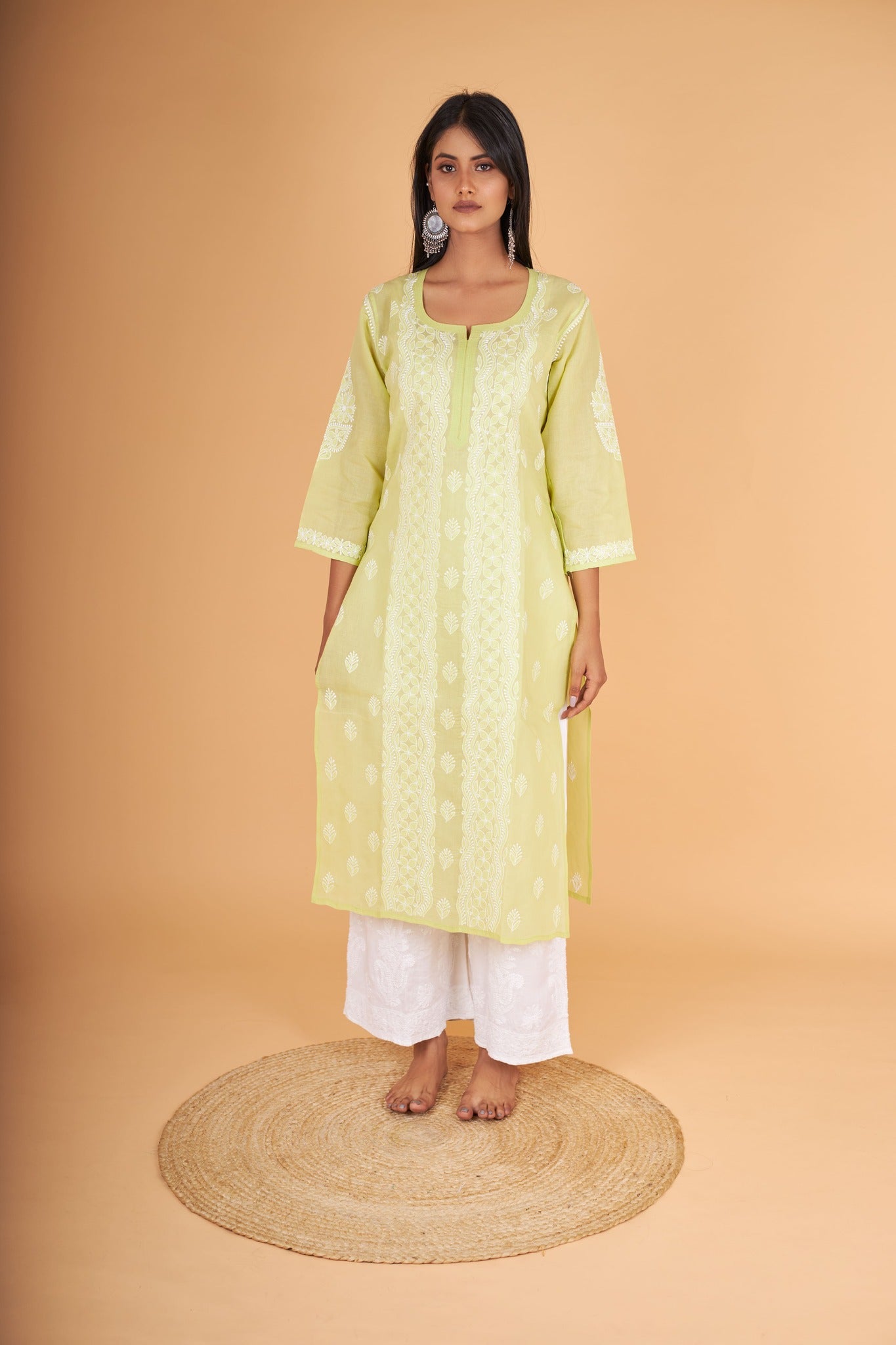 Arsh Handcrafted Parrot Green Pure Cotton Kurti - arshchikan