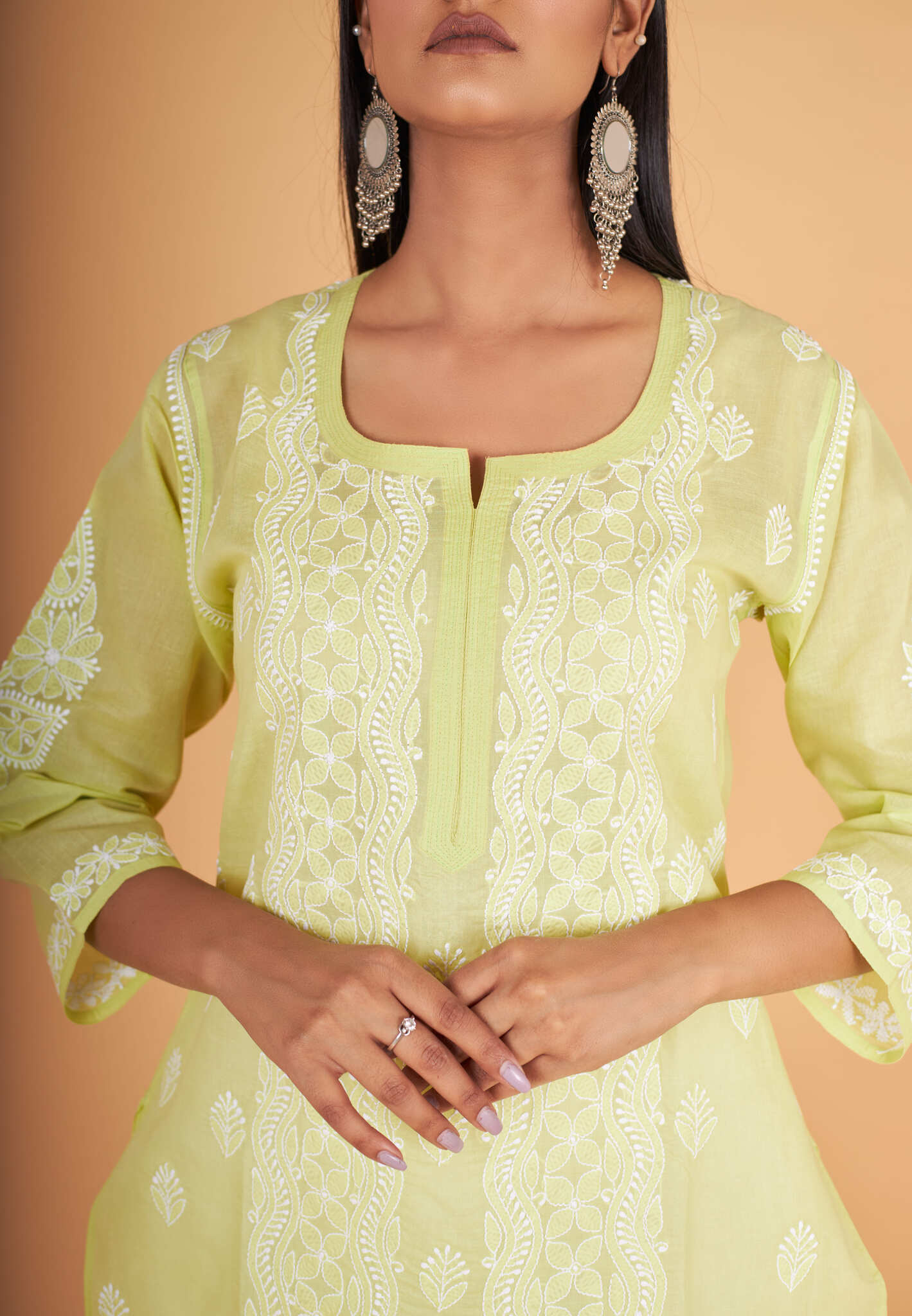 Arsh Handcrafted Parrot Green Pure Cotton Kurti - arshchikan