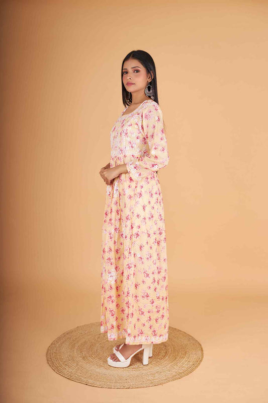 Arsh Handcrafted MulMul Cotton Printed Gown Dress - arshchikan
