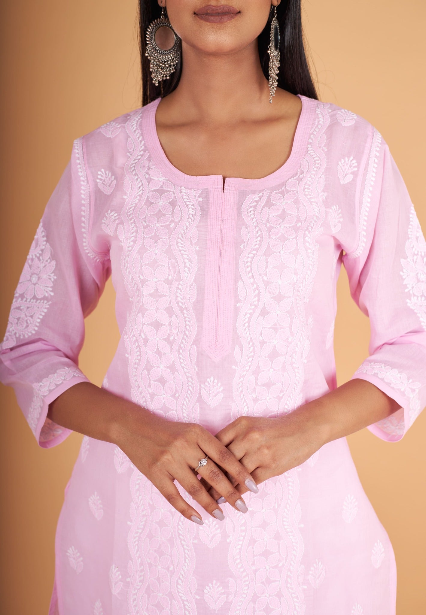 Arsh Handcrafted Baby Pink Pure Cotton Kurti - arshchikan