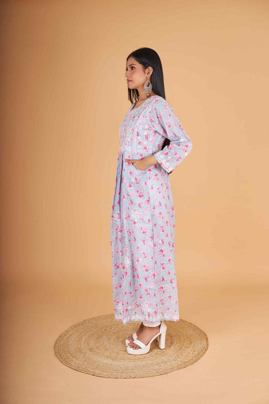 Arsh Handcrafted MulMul Cotton Printed Gown Dress - arshchikan