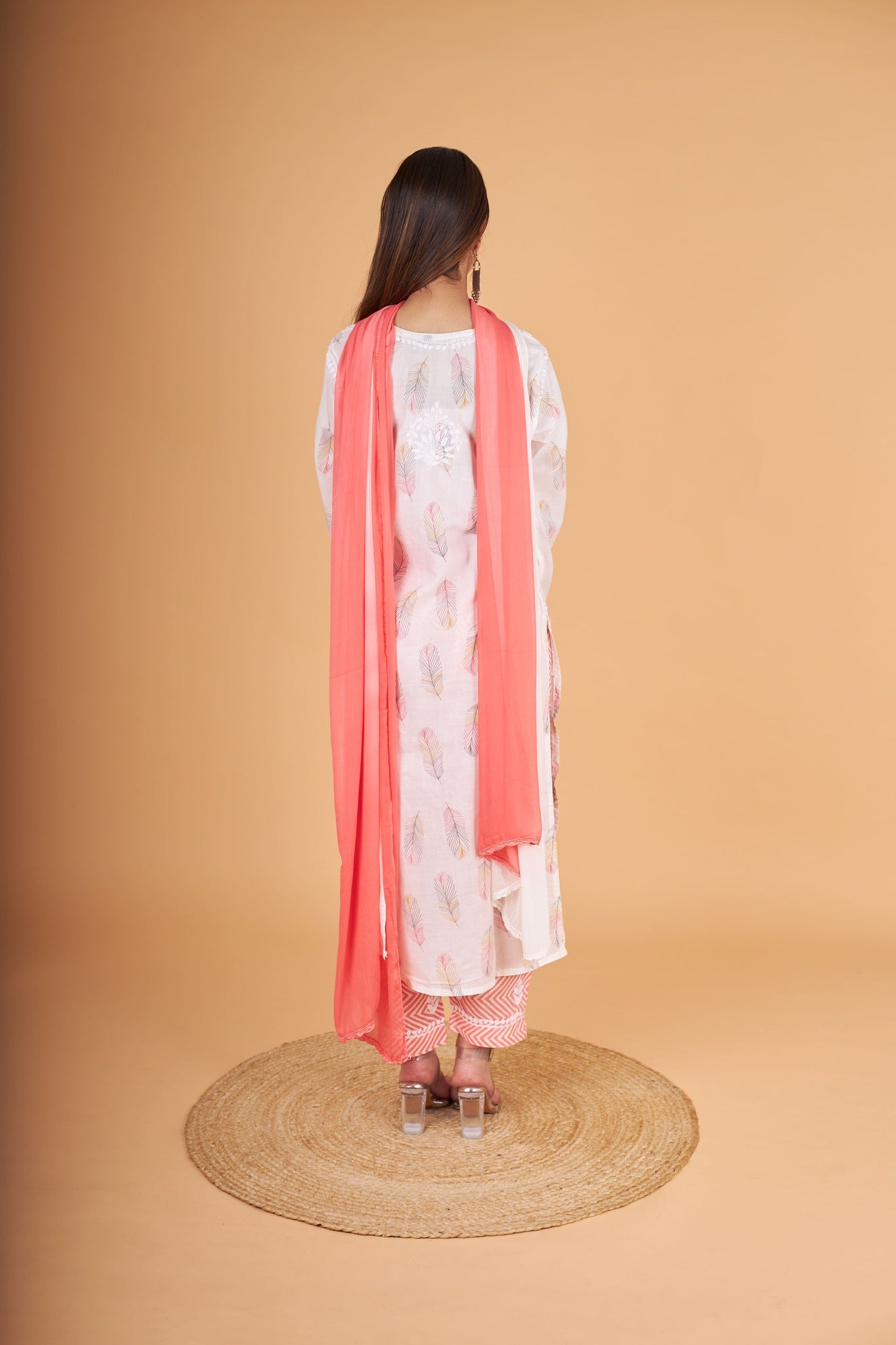Arsh Handcrafted MulMul Cotton 3pc Kurti, Pant and Dupatta Chikankari Set - arshchikan