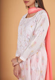 Arsh Handcrafted MulMul Cotton 3pc Kurti, Pant and Dupatta Chikankari Set - arshchikan