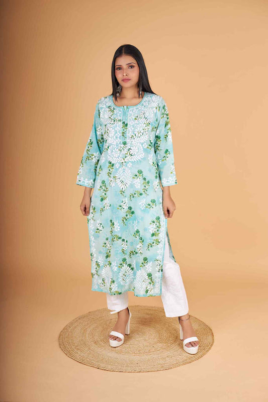 Arsh Handcrafted MulMul Cotton Printed Chikankari Kurti - arshchikan