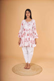 Arsh Handcrafted MulMul Cotton Printed Chikankari Frock Pattern Top - arshchikan