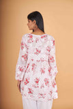 Arsh Handcrafted MulMul Cotton Printed Chikankari Frock Pattern Top - arshchikan