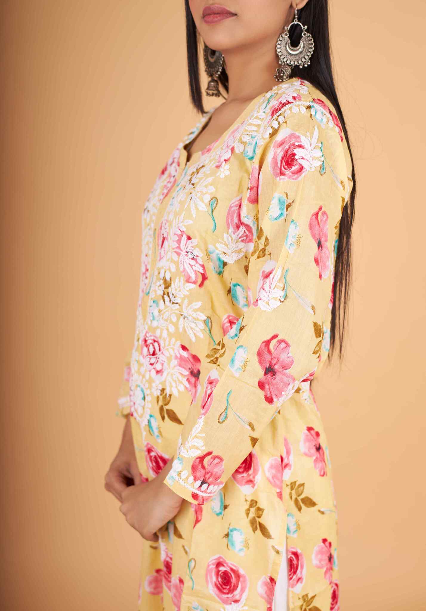 Arsh Handcrafted MulMul Cotton Printed Chikankari Kurti - arshchikan