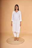 Arsh Handcrafted White Salab Cotton Chikankari Kurti - arshchikan