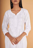 Arsh Handcrafted White Salab Cotton Chikankari Kurti - arshchikan