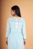 Arsh Handcrafted Sea Green Modal Chikankari Front Pocket Gown Dress - arshchikan