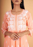 Arsh Handcrafted Salmon Orange Modal Chikankari Front Pocket Gown Dress - arshchikan