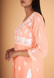 Arsh Handcrafted Salmon Orange Modal Chikankari Front Pocket Gown Dress - arshchikan