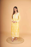 Arsh Handcrafted Yellow Modal Chikankari Gown Dress - arshchikan