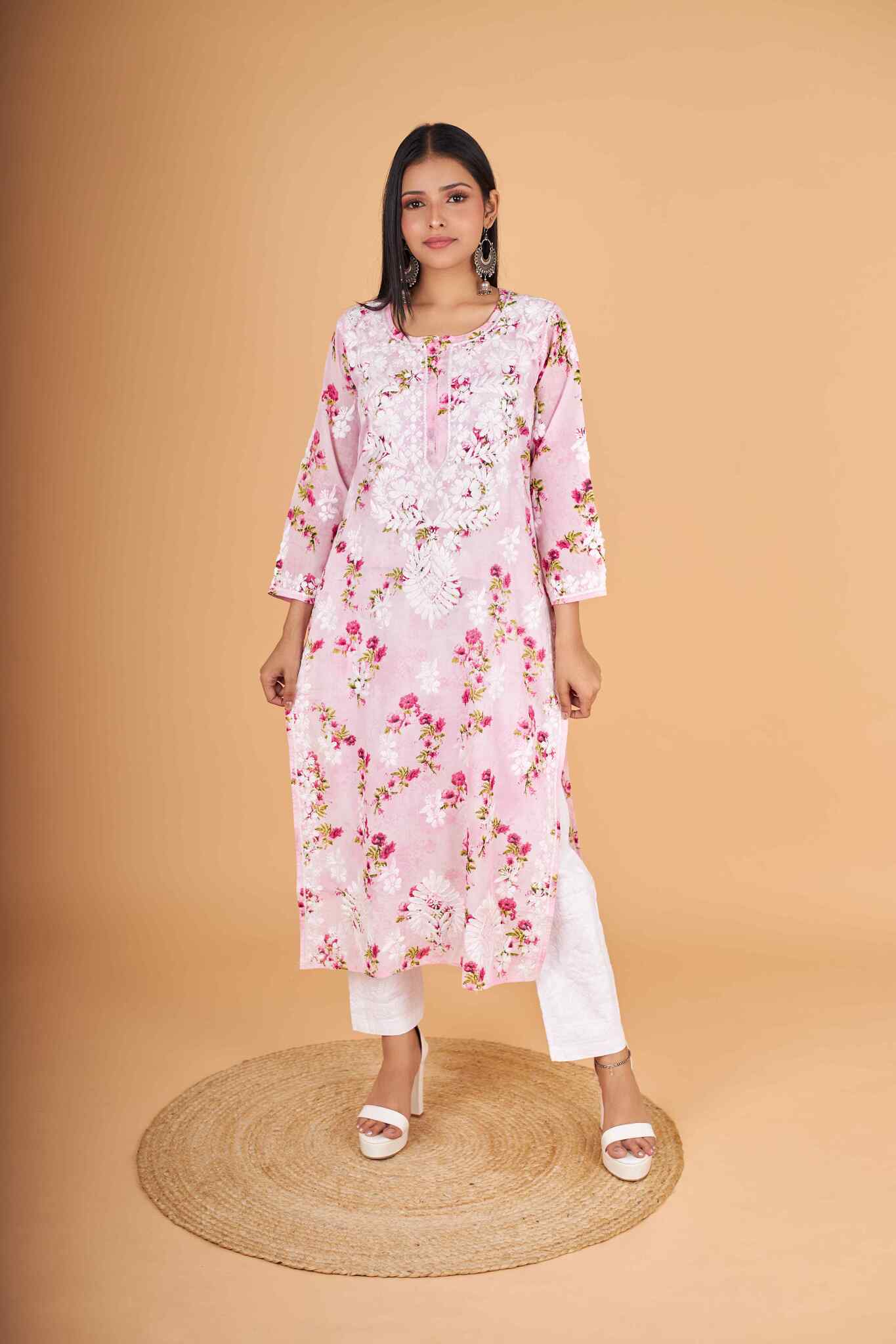 Arsh Handcrafted MulMul Cotton Printed Chikankari Kurti - arshchikan