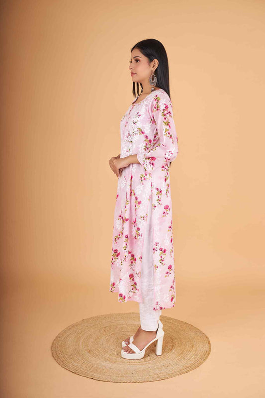 Arsh Handcrafted MulMul Cotton Printed Chikankari Kurti - arshchikan