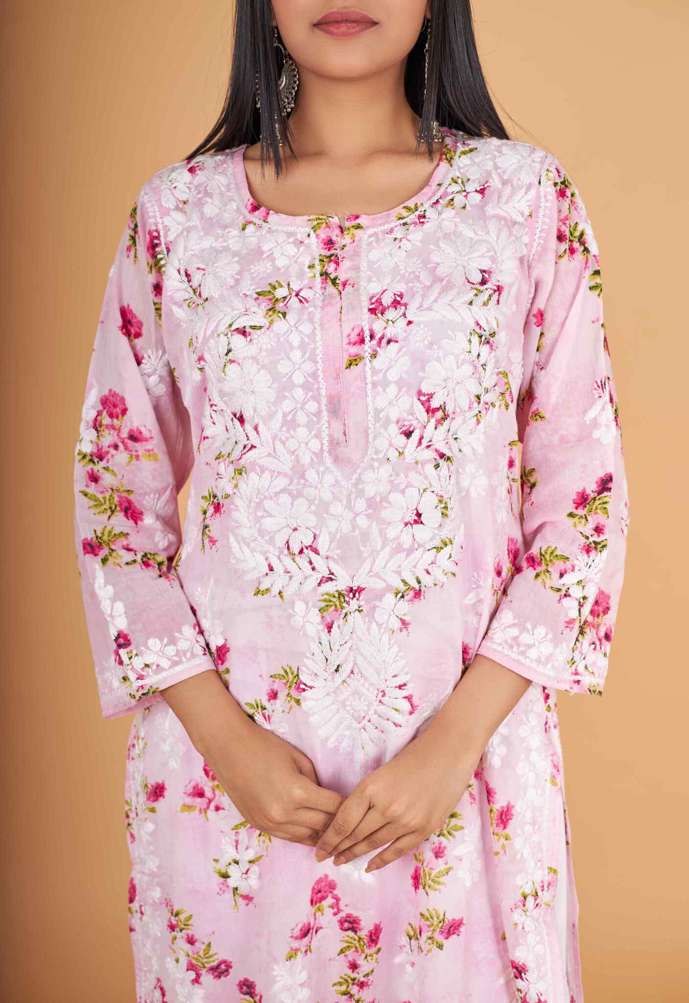 Arsh Handcrafted MulMul Cotton Printed Chikankari Kurti - arshchikan